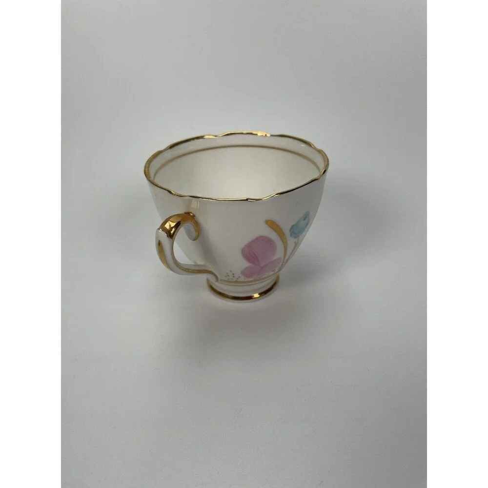T.F & S LTD Phoenix Bone China England White Pink Flower Gold Tea Cup Saucer Set